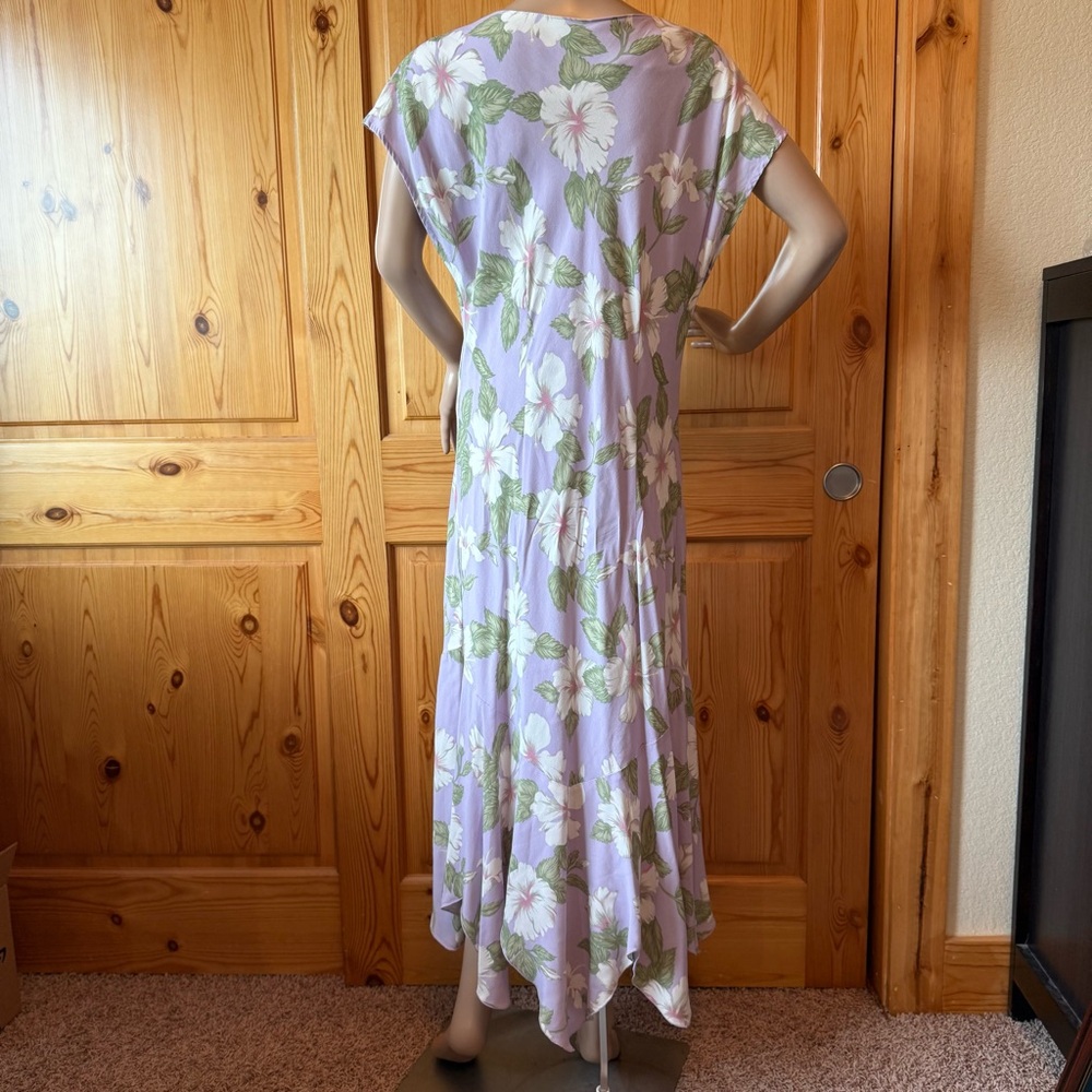 Vintage Kaua’iana Hawaiian Maxi Dress XL Tropical Floral Rayon Handkerchief Hem - Picture 9 of 15